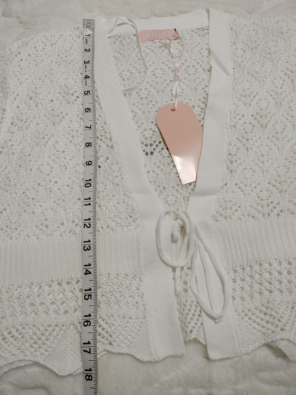 Women's Sweet Kizz White Openwork Tie-Front Knit Fairycore Cardigan 2 Available - Picture 5 of 12